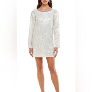 White Sequin Long Sleeve Dress